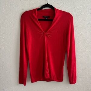 Banana Republic Red Long-Sleeve Top with Gathered Neckline - Size XS